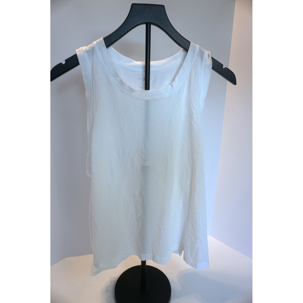Lou & Grey Womens White Sleeveless Crew Neck Relaxed Fit Tank Top Size Large